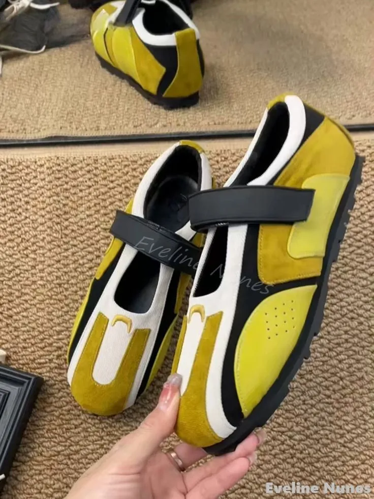 Do You Wear Shoes For Pilates 6 Yellow Ballet Sneakers Women Round Toe Hook Loop Hollow Flat Anti slip Mixed Color Dexun Shoes